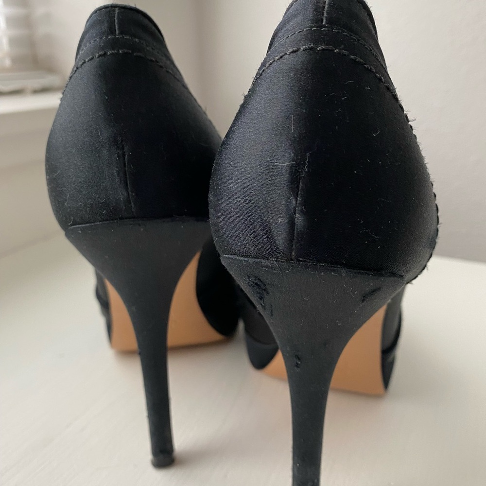 Black Peep Toe Heels Bow